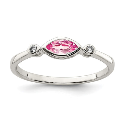 Sterling Silver Rhod-pltd Polished Pink Tourmaline/ White Topaz Ring Size 6