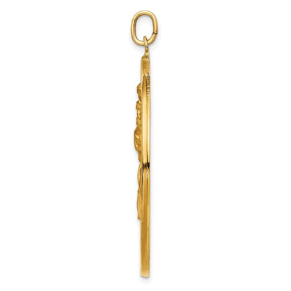 14k Yellow Gold Solid Polished Satin Extra Large Cut-out St. Christopher Medal
