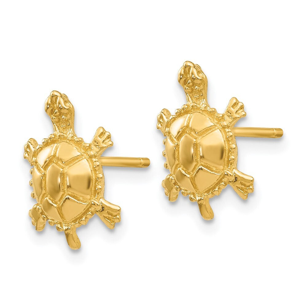 14k Yellow Gold Turtle Stud Earrings Gift for Women
