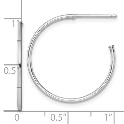 14k White Gold Polished 1.2 x 25mm Solid C-Hoop Earrings Gift for Women