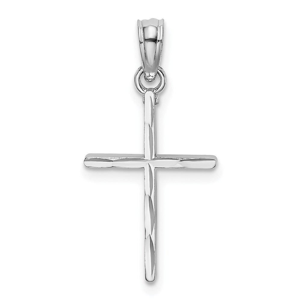 14K White Gold Diamond-Cut and Polished Cross Charm