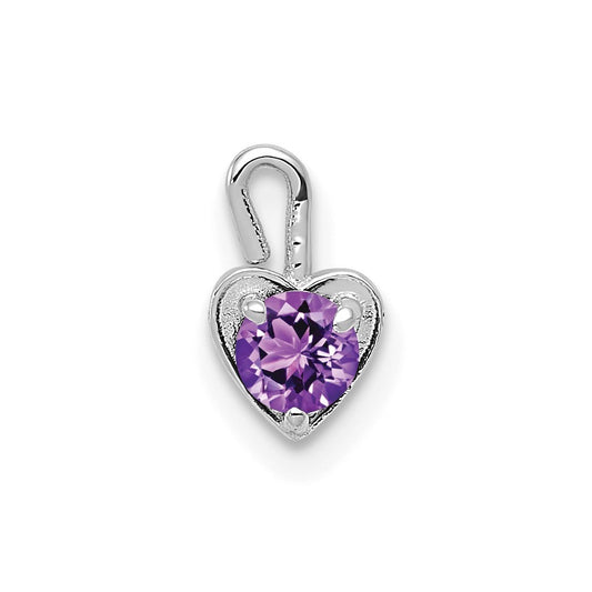 14k White Gold February Synthetic Birthstone Heart Charm Pendant