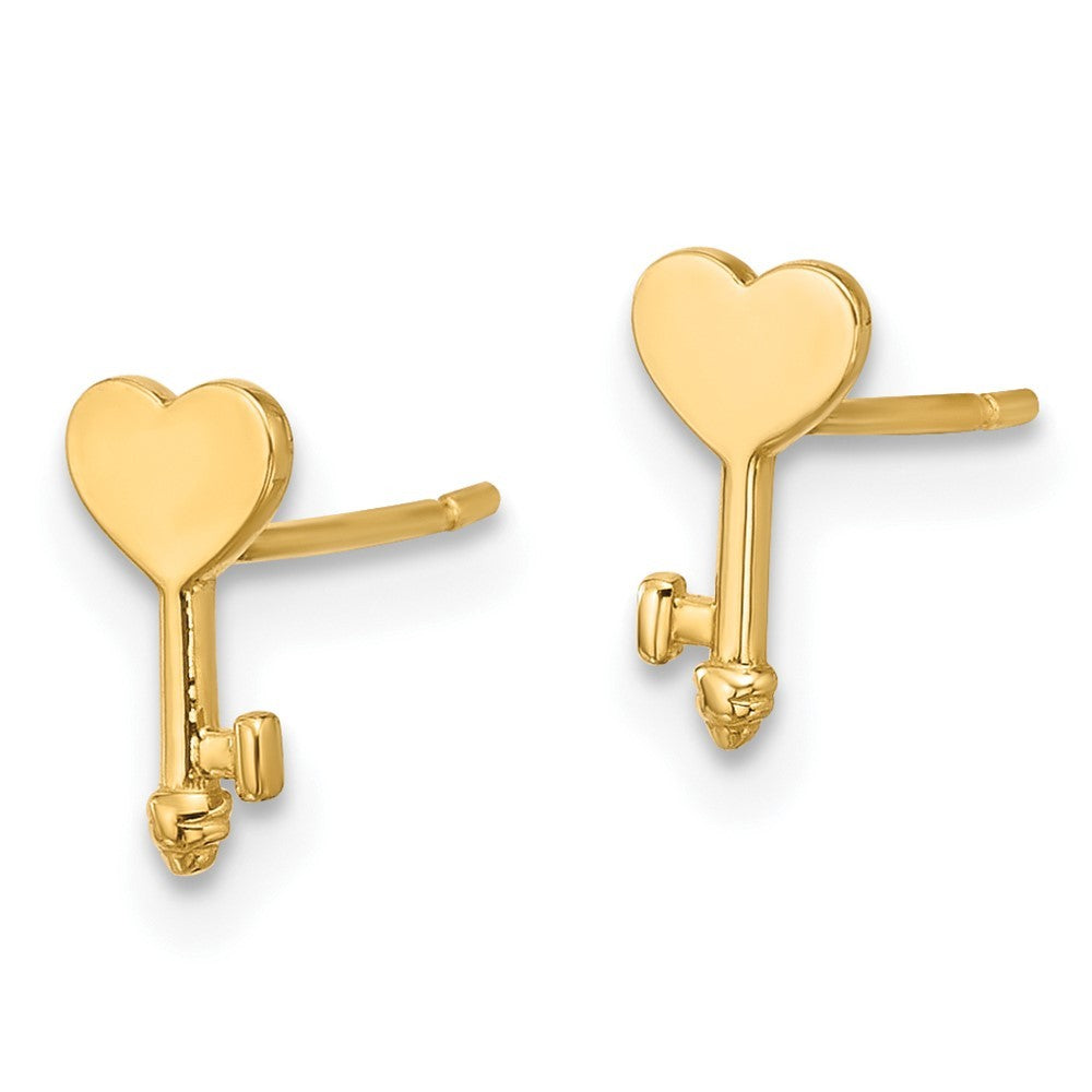 14k Yellow Gold Polished Heart Key Earrings