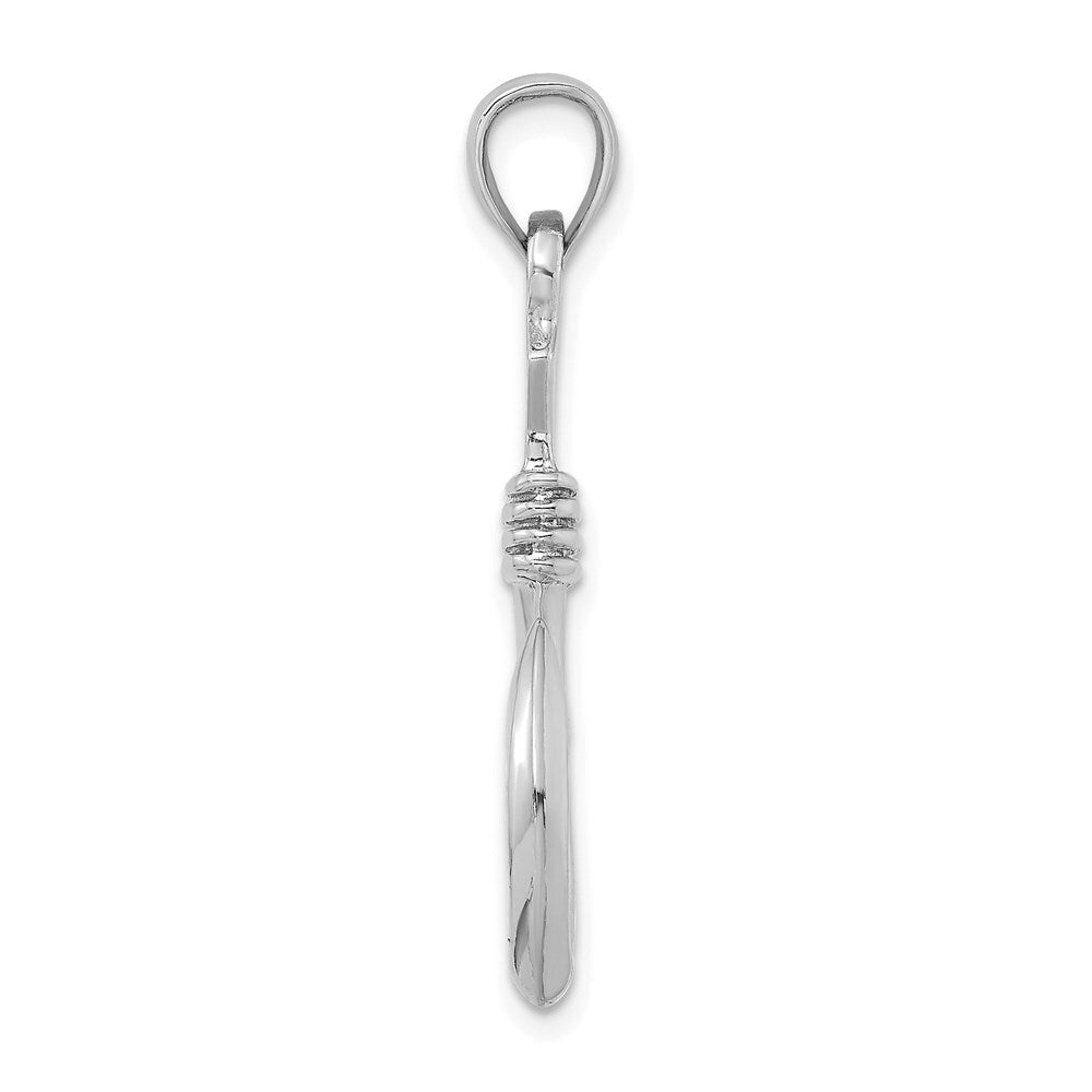 14k White Gold 3-D Large Fish Hook with Rope Charm Pendant for Women