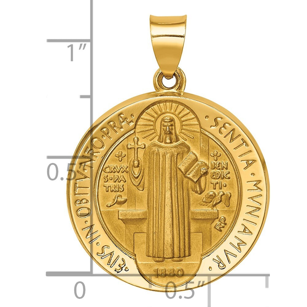 14k Yellow Gold Polished/Satin St. Benedict Reversible Hollow Medal