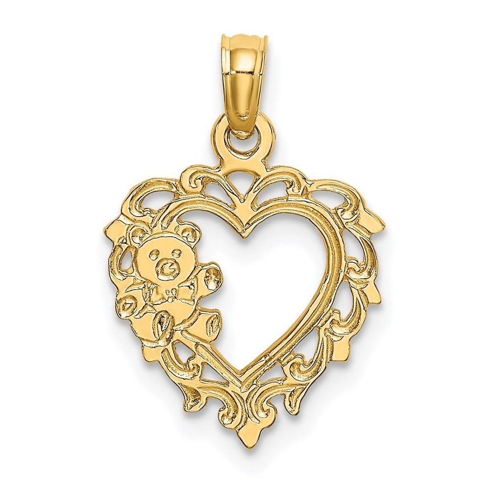 14k Yellow Gold Teddy Bear in Heart Charm Pendant