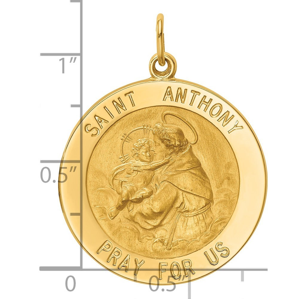 14k Yellow Gold Solid Polished Satin Large Round St. Anthony Medal