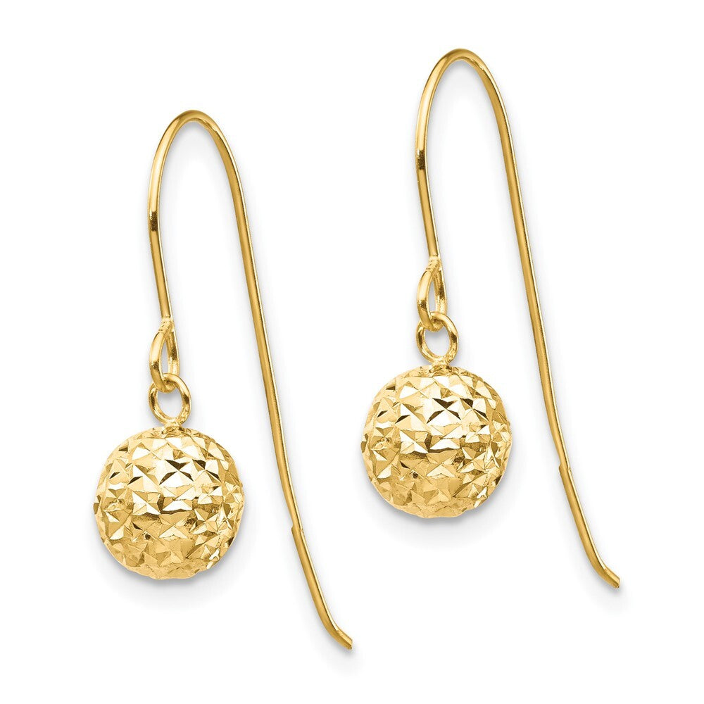 14k Yellow Gold 6mm Diamond Cut Bead Dangle Earrings Gift for Women