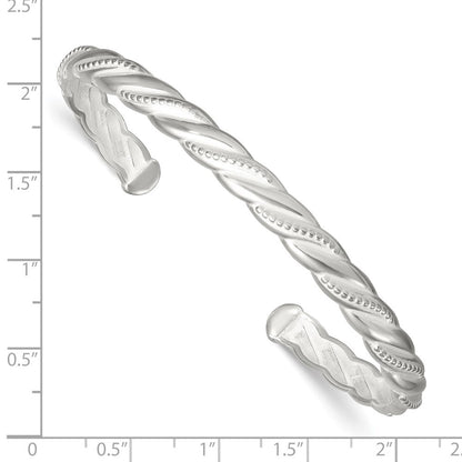 Sterling Silver Polished and Textured Twisted Cuff Bangle Bracelet