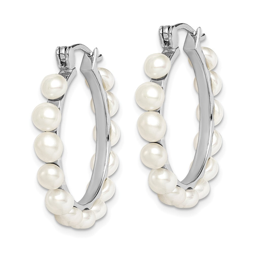 Sterling Silver 4-5mm White Button Freshwater Cultured Pearl Hoop Earrings