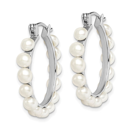 Sterling Silver 4-5mm White Button Freshwater Cultured Pearl Hoop Earrings