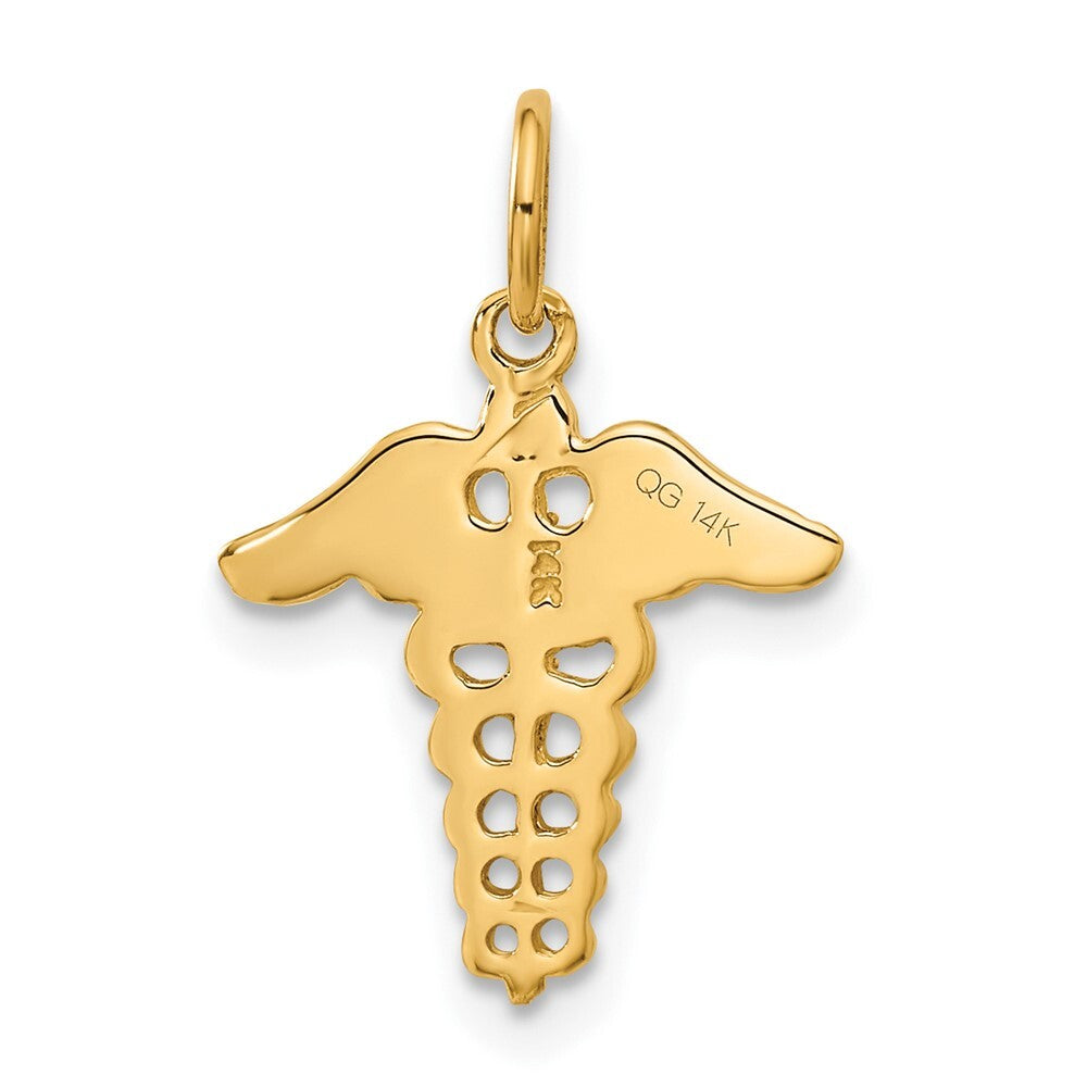 14k Yellow Gold Caduceus Charm Pendant for Women