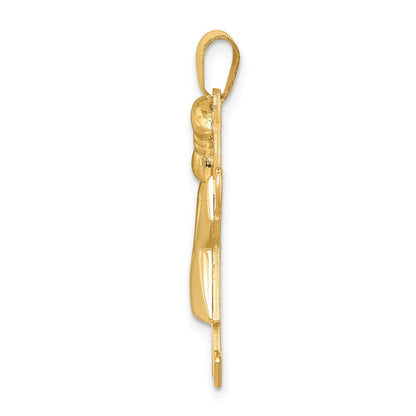 14k Yellow Gold Puffed Girl w Bow on Left Engravable Charm