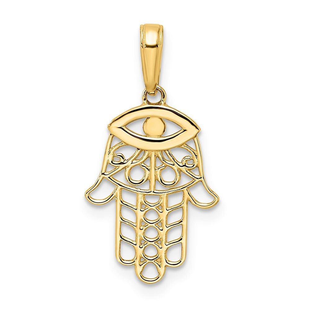 14k Yellow Gold & White Rhodium Diamond-cut Evil Eye Hamsa Pendant