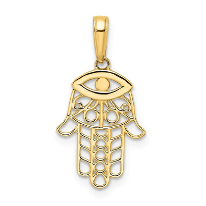 14k Yellow Gold & White Rhodium Diamond-cut Evil Eye Hamsa Pendant