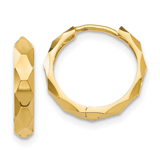 14k Yellow Gold Diamond-cut Hoop Earrings Gift for Women