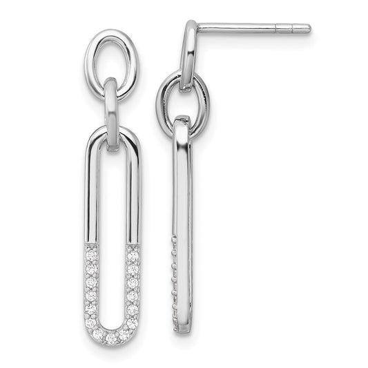 Sterling Silver Rhodium-plated Polished Cubic Zirconia Link Post Dangle Earrings