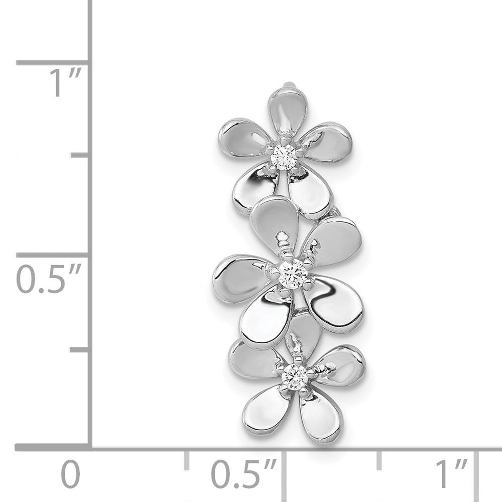 14k White Gold 1/10ct. Diamond Three Flower Chain Slide Pendant for Women