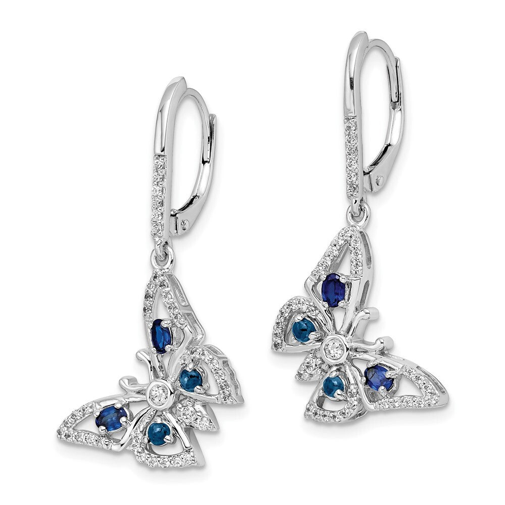 14k White Gold Diamond & Sapphire Butterfly Drop & Dangle Earrings