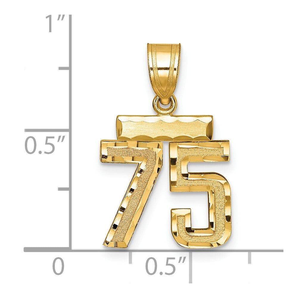 14k Yellow Gold Small Brushed Diamond-cut Number 75 Charm Pendant for Women