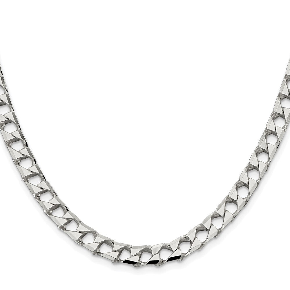 Sterling Silver Rhodium-plated 7.2mm Diamond-cut Square Curb Chain