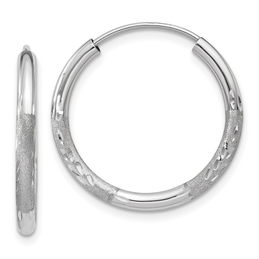14k White Gold 2mm Diamond-cut Endless Hoop Earrings Gift for Women