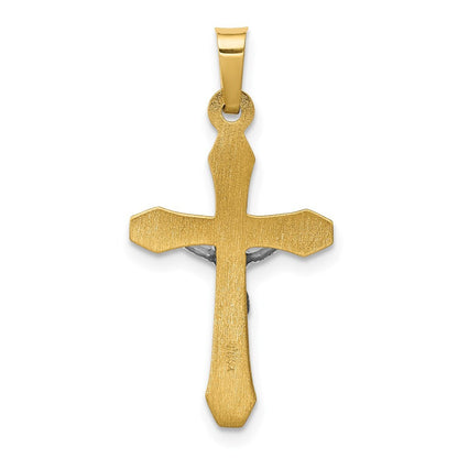 14k Two-tone Gold INRI Hollow Crucifix Pendant for Women