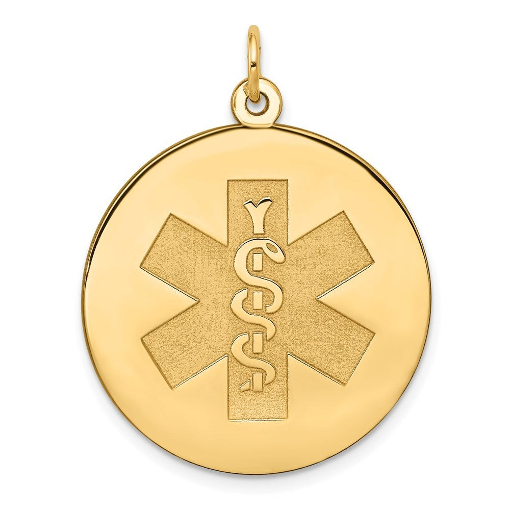14k Yellow Gold 25mm Round Non-enameled Medical Jewelry Pendant