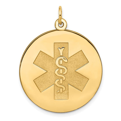 14k Yellow Gold 25mm Round Non-enameled Medical Jewelry Pendant