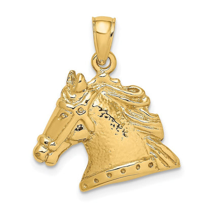 14k Yellow Gold Textured Horse Head Charm Pendant for Women