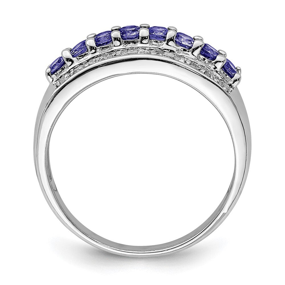 Sterling Silver Rhodium Tanzanite & Diamond Ring Size 6