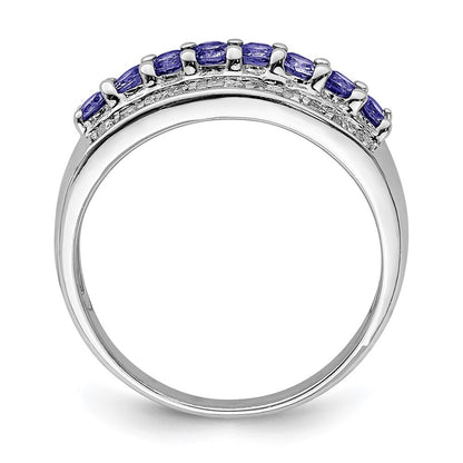 Sterling Silver Rhodium Tanzanite & Diamond Ring Size 6
