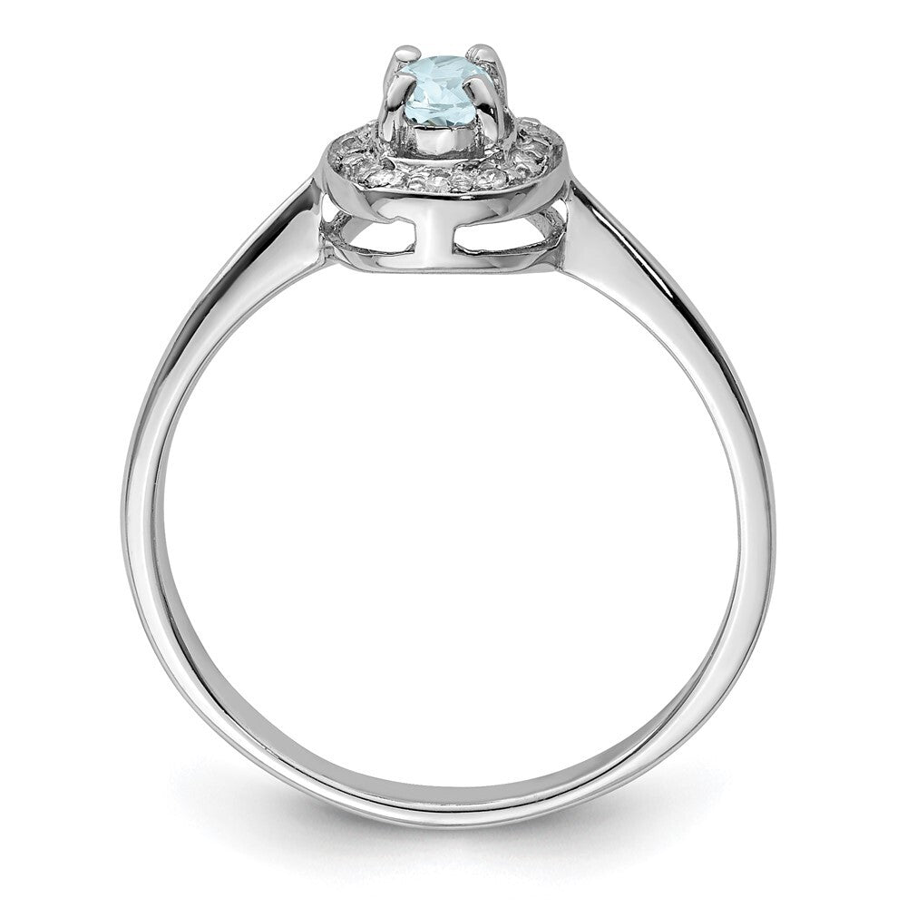 Sterling Silver Rhodium Aquamarine & Diamond Ring Size 6
