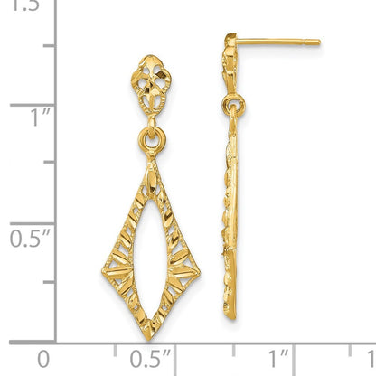 14k Yellow Gold Diamond-Cut Diamond Shape Dangle Earrings