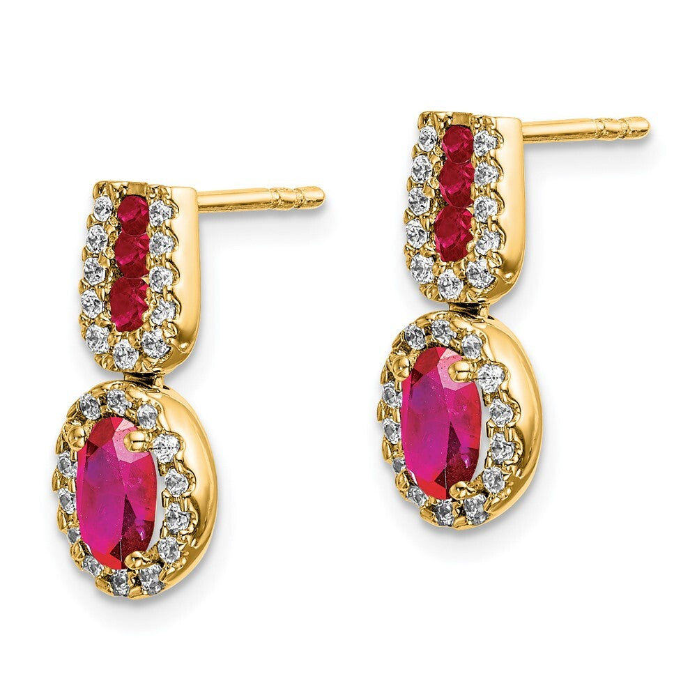 14k Yellow Gold Diamond and Ruby Drop & Dangle Earrings