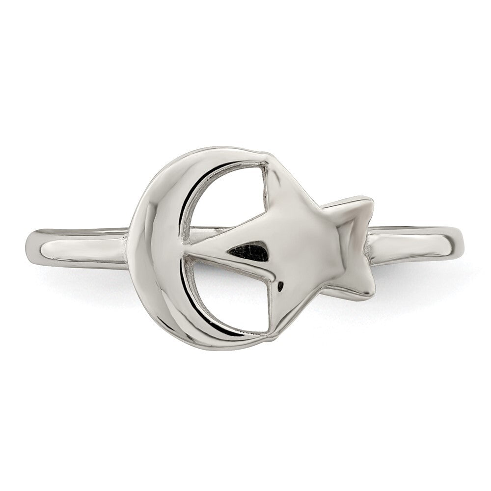 Sterling Silver Rose Tone Moon & Star Ring Size 6