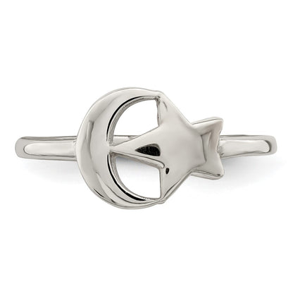 Sterling Silver Rose Tone Moon & Star Ring Size 6