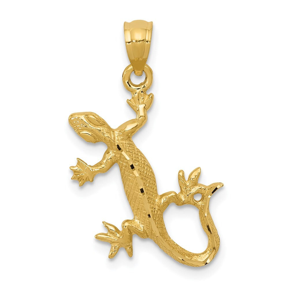 14k Yellow Gold Diamond-Cut Lizard Pendant for Women