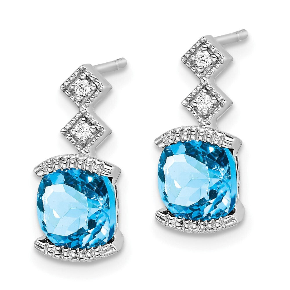 14k White Gold Blue Topaz and Diamond Drop & Dangle Earrings