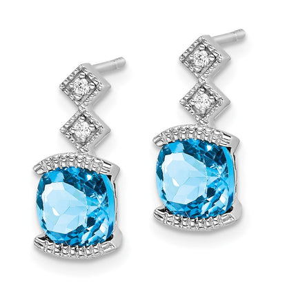 14k White Gold Blue Topaz and Diamond Drop & Dangle Earrings