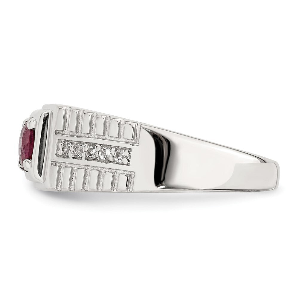 Sterling Silver Rhod-plated Men's African Ruby and White Topaz Ring Size 10