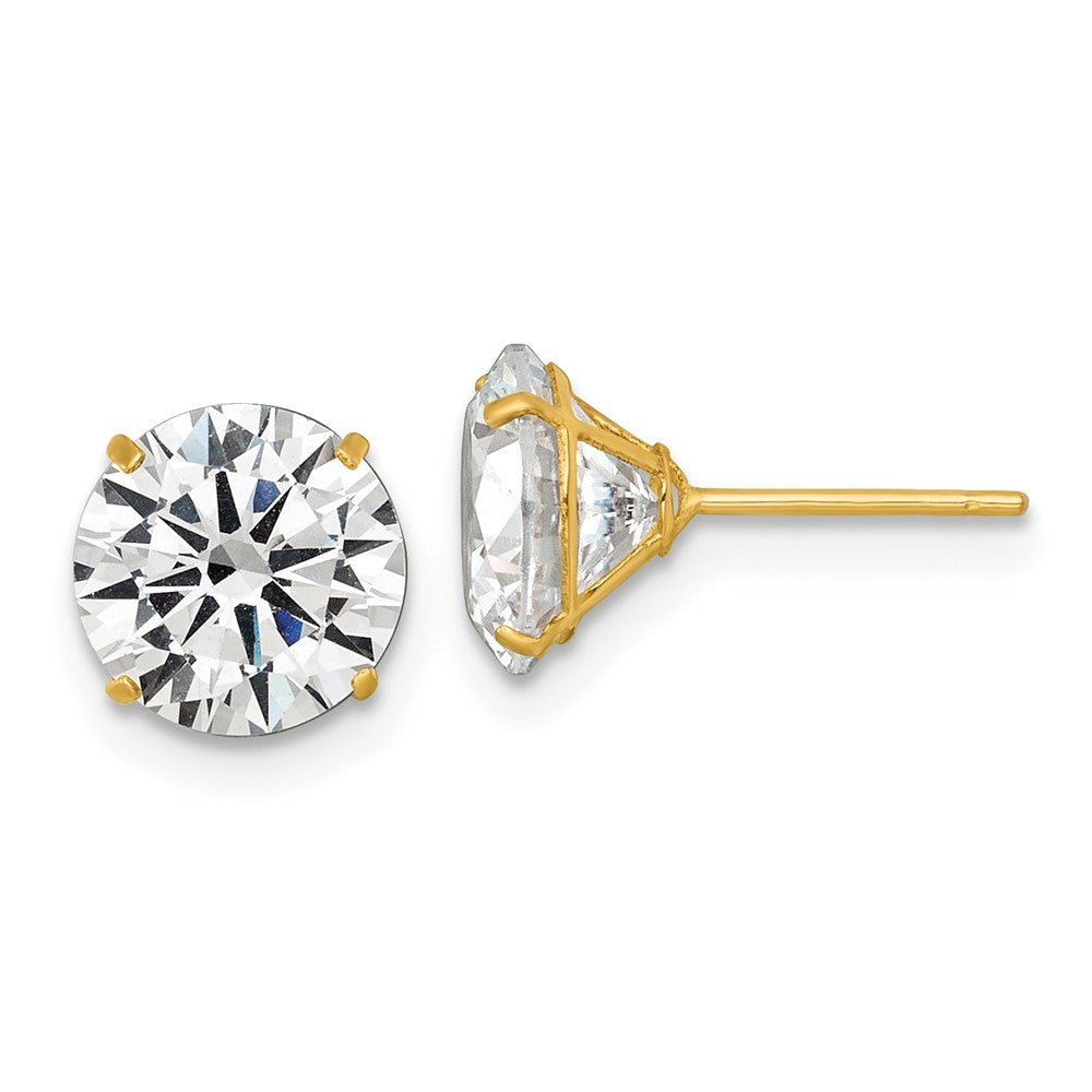 14k Yellow Gold Polished 8.00mm Round CZ Stud Earrings