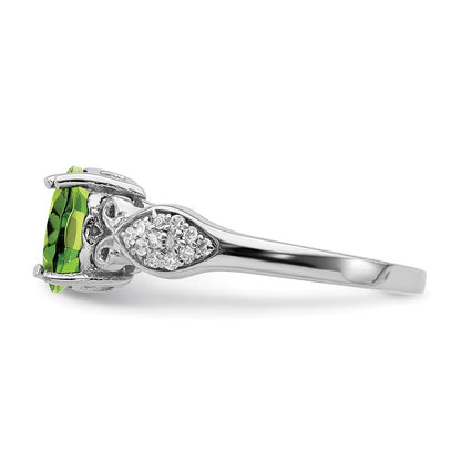 Sterling Silver Rhod-plated Polished Peridot and White Cubic Zirconia Ring SZ 8