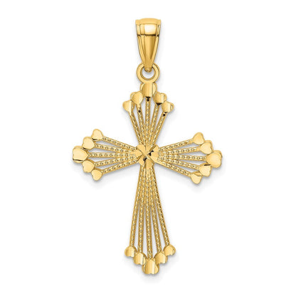 14k Yellow Gold Diamond-Cut and Cut-Out Stripes W/ Heart In Center Cross Charm