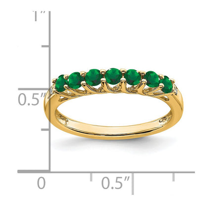 14K Yellow Gold Created Emerald and Diamond 7-stone Ring Size 7