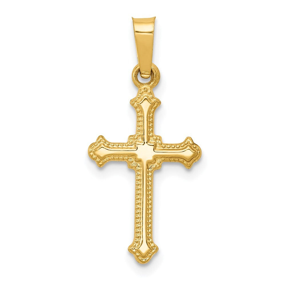 14k Yellow Gold Polished Small Fleur de Lis Cross Pendant for Women