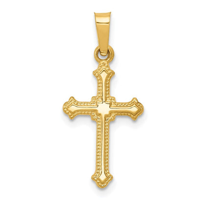 14k Yellow Gold Polished Small Fleur de Lis Cross Pendant for Women