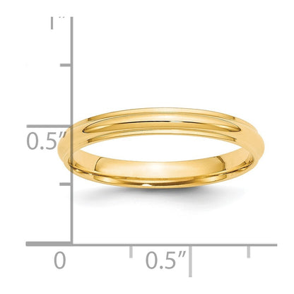 14k Yellow Gold 3mm Half Round with Edge Wedding Band Ring Size 7