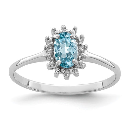 Sterling Silver Rhodium Light Swiss Blue Topaz Diamond Ring Size 8