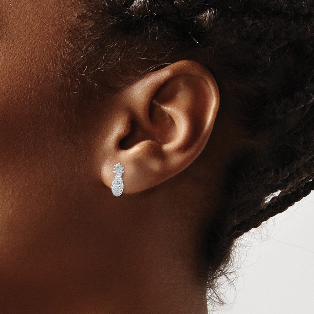 14K White Gold Polished and Textured Pineapple Earrings